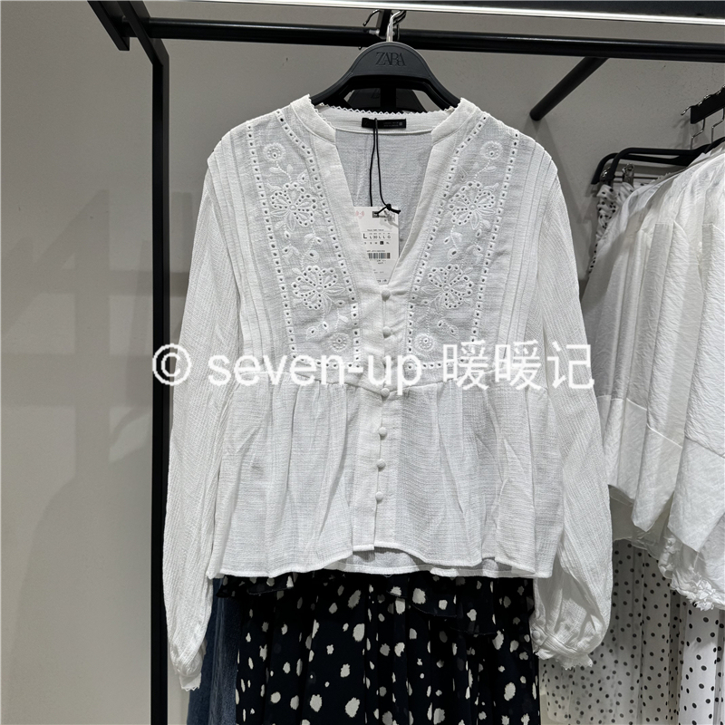 Zara Domestic Women's Clothing Discount 26 New Style Embroidered V-Neck Casual Shirt 8741/022 8741022 Zara Domestic Women's Clothing Discount 26 New Style Embroidered V-Neck Casual Shirt 8741/022 8741022