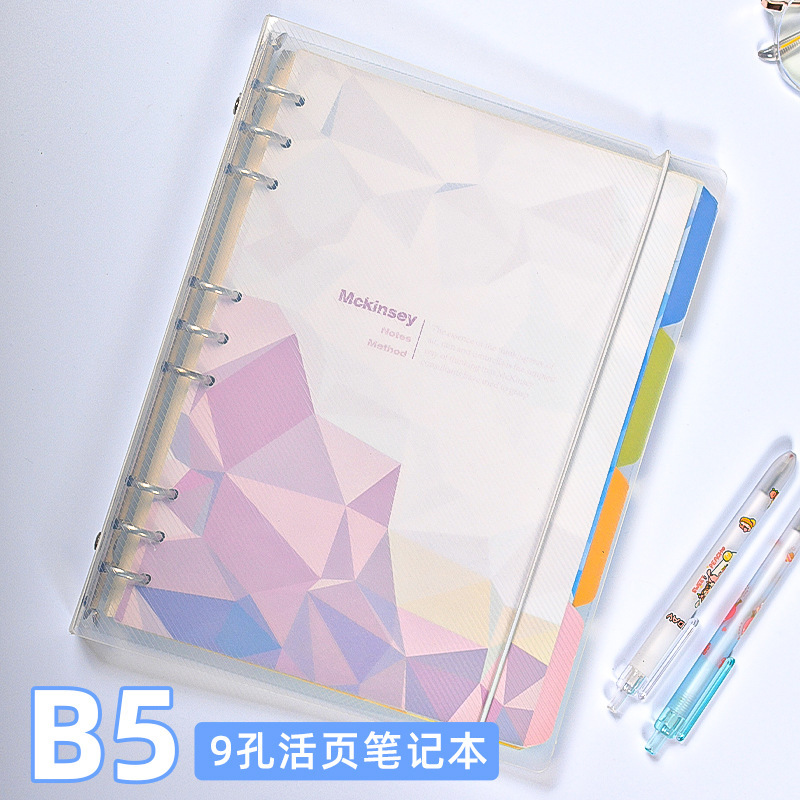 B5 Loose-Leaf Notebook with Removable Refill, 9-Hole Binder, Cornell Grid, Thickened Study Notebook