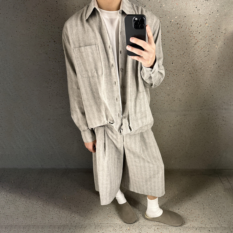 Ol Style 26Ss Cool Gray Linen Plaid Shirt Casual Loose Washed Vintage Texture Plaid Set Ol Style 26Ss Cool Gray Linen Plaid Shirt Casual Loose Washed Vintage Texture Plaid Set