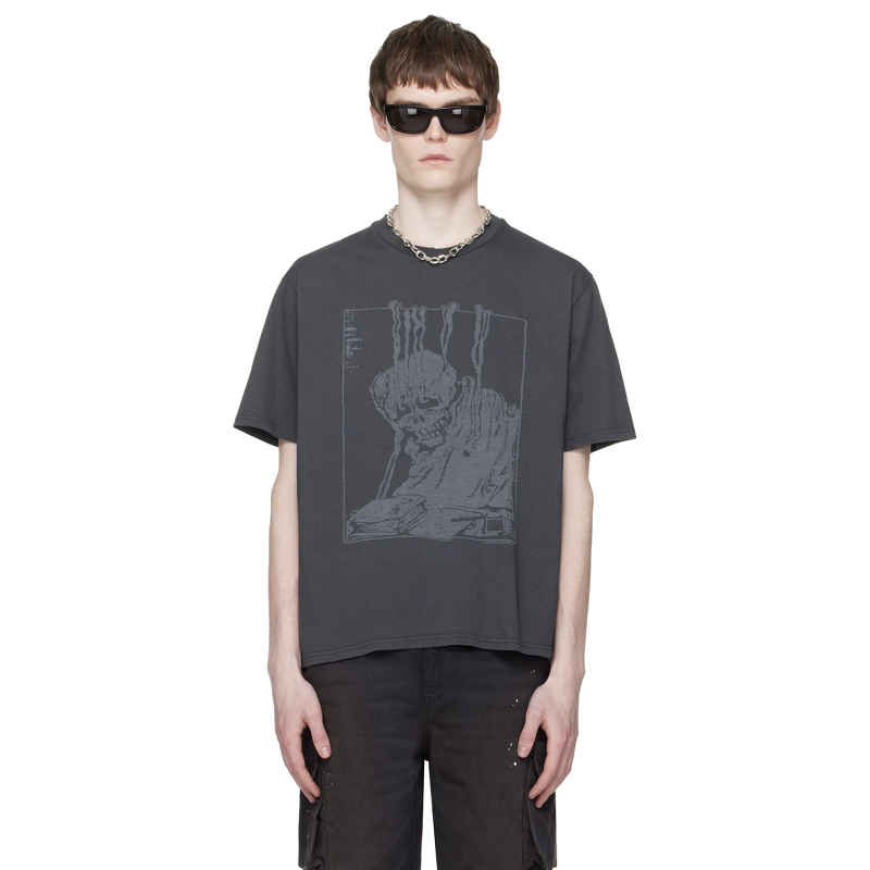 Ol Style Angry Skull Envelope Print Short-Sleeved Washed Distressed Casual Loose Boxy T-Shirt Top