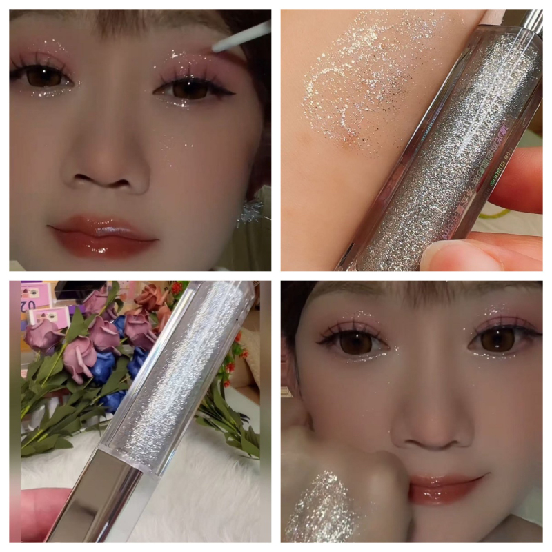 Super Shiny Liquid Eyeshadow Pearlescent Under-Eye Shimmering Iridescent Tear Eye Makeup Glitter Powder Highlighter Single Color Eyeshadow Powder Sequins