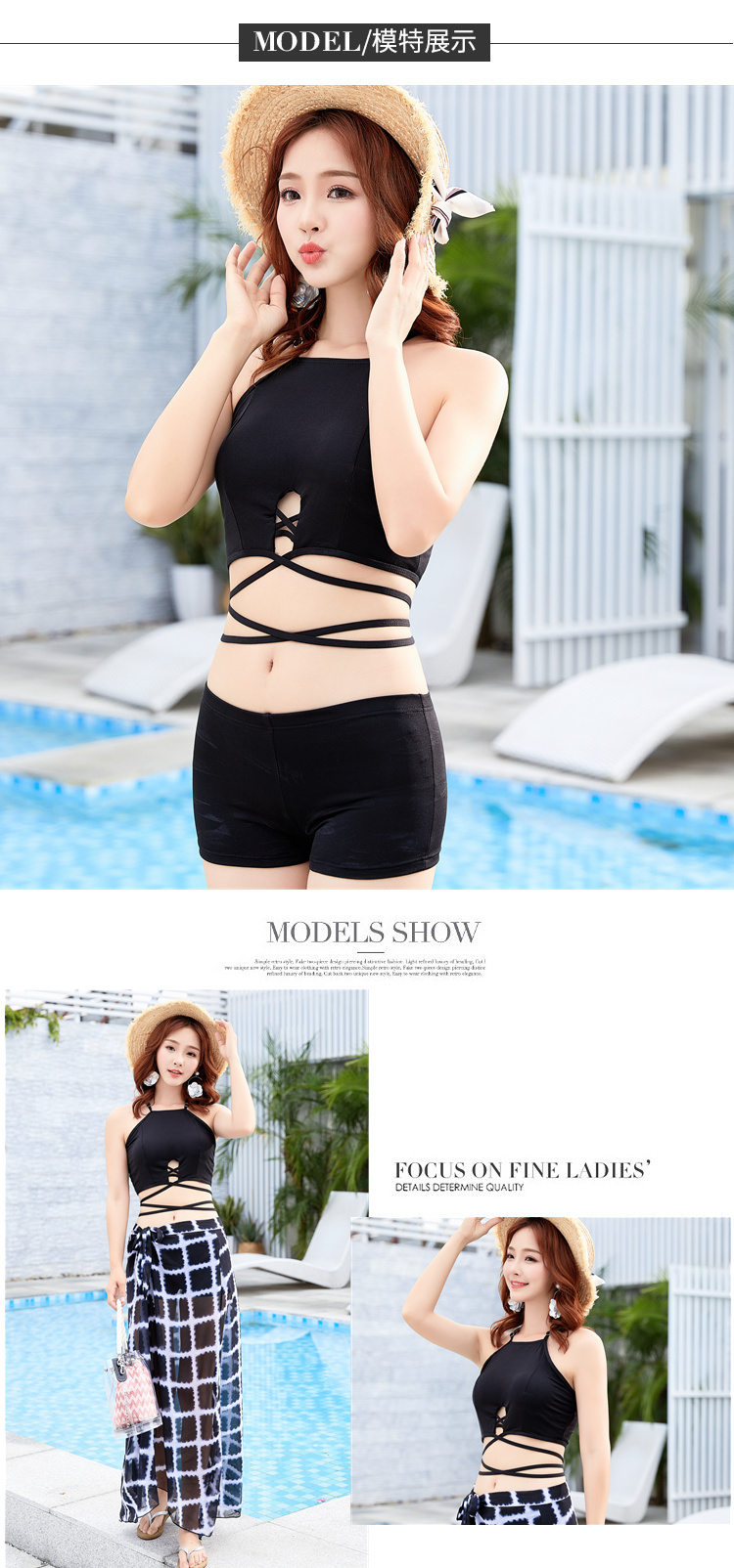 Bộ đồ tắm mùa xuân nóng bỏng cho nữ nhỏ nước hoa bikini chia đôi tấm thép ba mảnh thu thập mạng che đồ bơi ngọt ngào bộ đồ bơi 2 mảnh