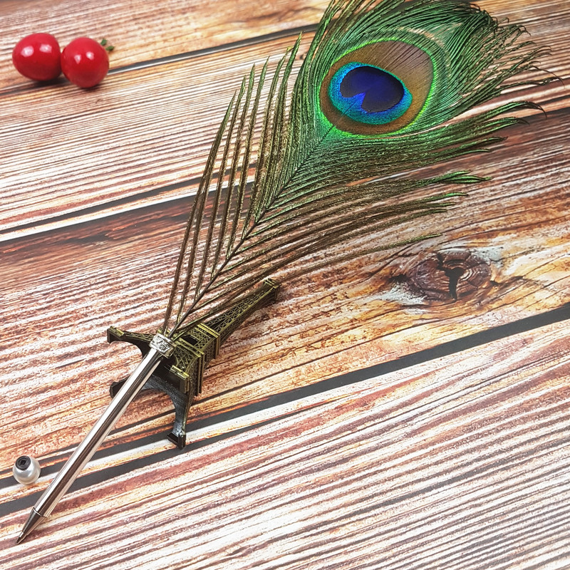 High-Quality Peacock Feather Ballpoint Pen European and American Stationery Student Pen Creative Feather Ballpoint Pen