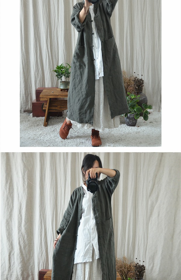 Bản gốc Trung Quốc Zen Zen Women Áo khoác dài lỏng lẻo Quạt dày văn học Áo cổ điển Áo gió - Trench Coat áo khoác dài nữ