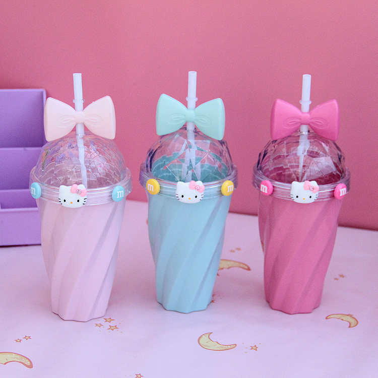 Korean version of cute internet red straw cup grown-up inwind water glass female cute girl's heart milk milky tea creative personality
