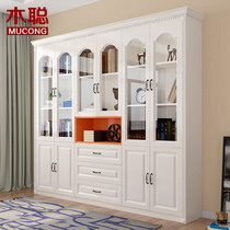 Wood Cong minimalist Free combined glass bookcase Nordic bookshelf shelves Book-floor bookcase Multi-functional lockers