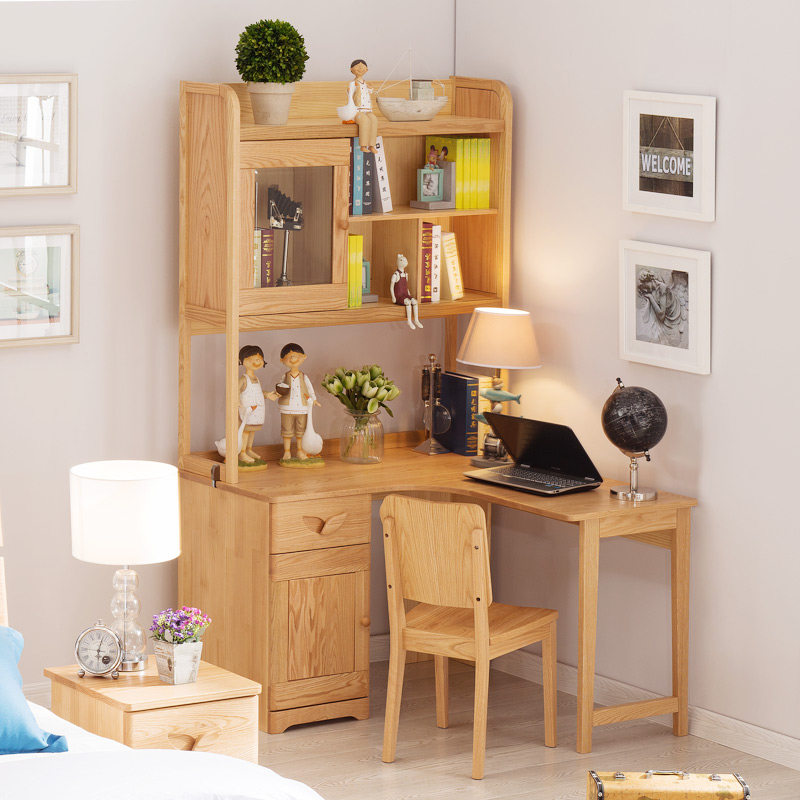Light Furniture Full Wood Corner Desk Bookcase Portfolio Nordic Minimalist Oak Computer Desk Study Desk