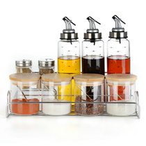 Household glass sealed seasoning box set with condiment packet pack as a combination of seasoning bottle salt sugar storage tank