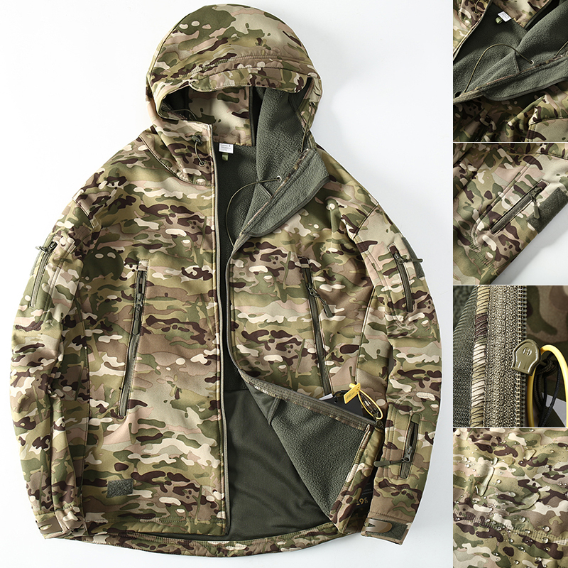 Shark Skin Soft Shell Waterproof and Wear-Resistant Spring and Autumn Men's Versatile Outdoor Multi-Functional Tactical Fleece-Lined Assault Jacket Shark Skin Soft Shell Waterproof and Wear-Resistant Spring and Autumn Men's Versatile Outdoor Multi-Functional Tactical Fleece-Lined Assault Jacket