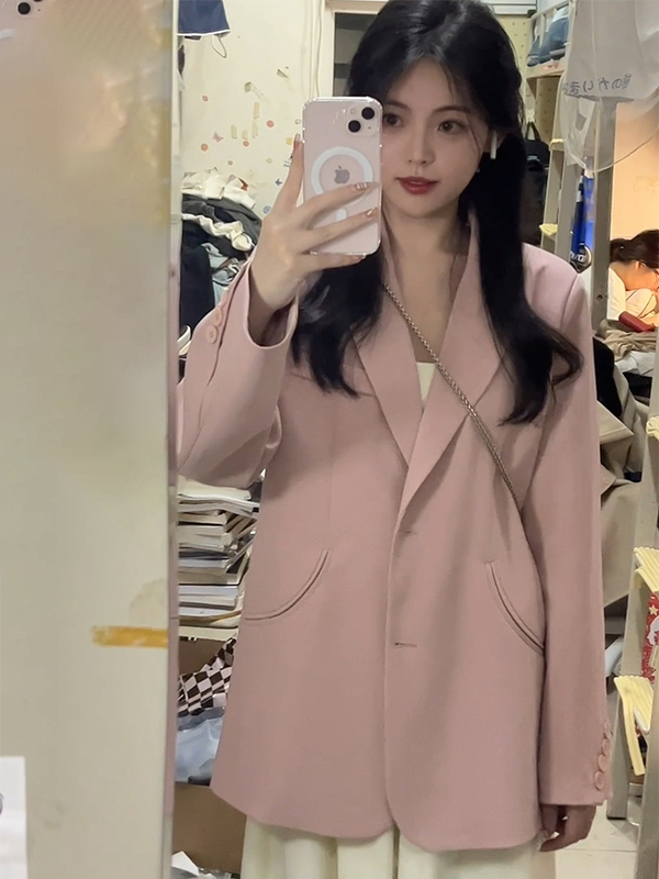 Yoogirls ◆ Cherry Blossom Pink Blazer for Women, New Spring and Autumn Korean Style, Thickened Small Suit Jacket for Petite Women.