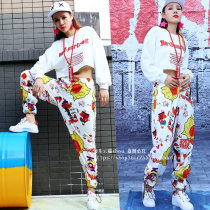 hiphop fashion baggy dance sweatpants hip hop Hip Hop Hip Hip hop high waistband set JAZZ top ds performance suit