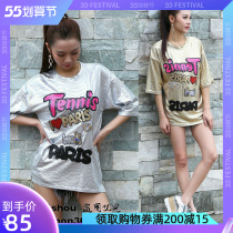 Summer New HIPPHOP Hot Golden Street Dance Ladies in Long T-shirt Loose Short Sleeve Blouse Jazz Stage Team Play Out