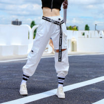 Thin white toe overalls women slim waist hip hop jazz dance pants loose Korean street dance pants New