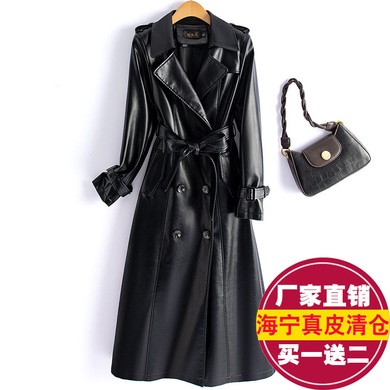 Haining Genuine Leather Coat for Women, Mid-Length, Suit Collar, Sheepskin Coat, 2025 Autumn and Winter New Style, Elegant Trench Coat