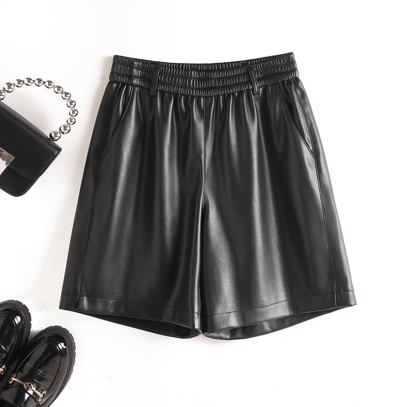 2026 Genuine Leather Shorts for Women, Sheepskin Knee-Length Shorts, Elastic High-Waisted Straight-Leg Pants, Loose Slimming Wide-Leg Mid-Length Pants 2026 Genuine Leather Shorts for Women, Sheepskin Knee-Length Shorts, Elastic High-Waisted Straight-Leg Pants, Loose Slimming Wide-Leg Mid-Length Pants