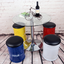 American retro bar chair oil drum stool paint bucket stool paint bucket bar stool round tin bar stool storage stool