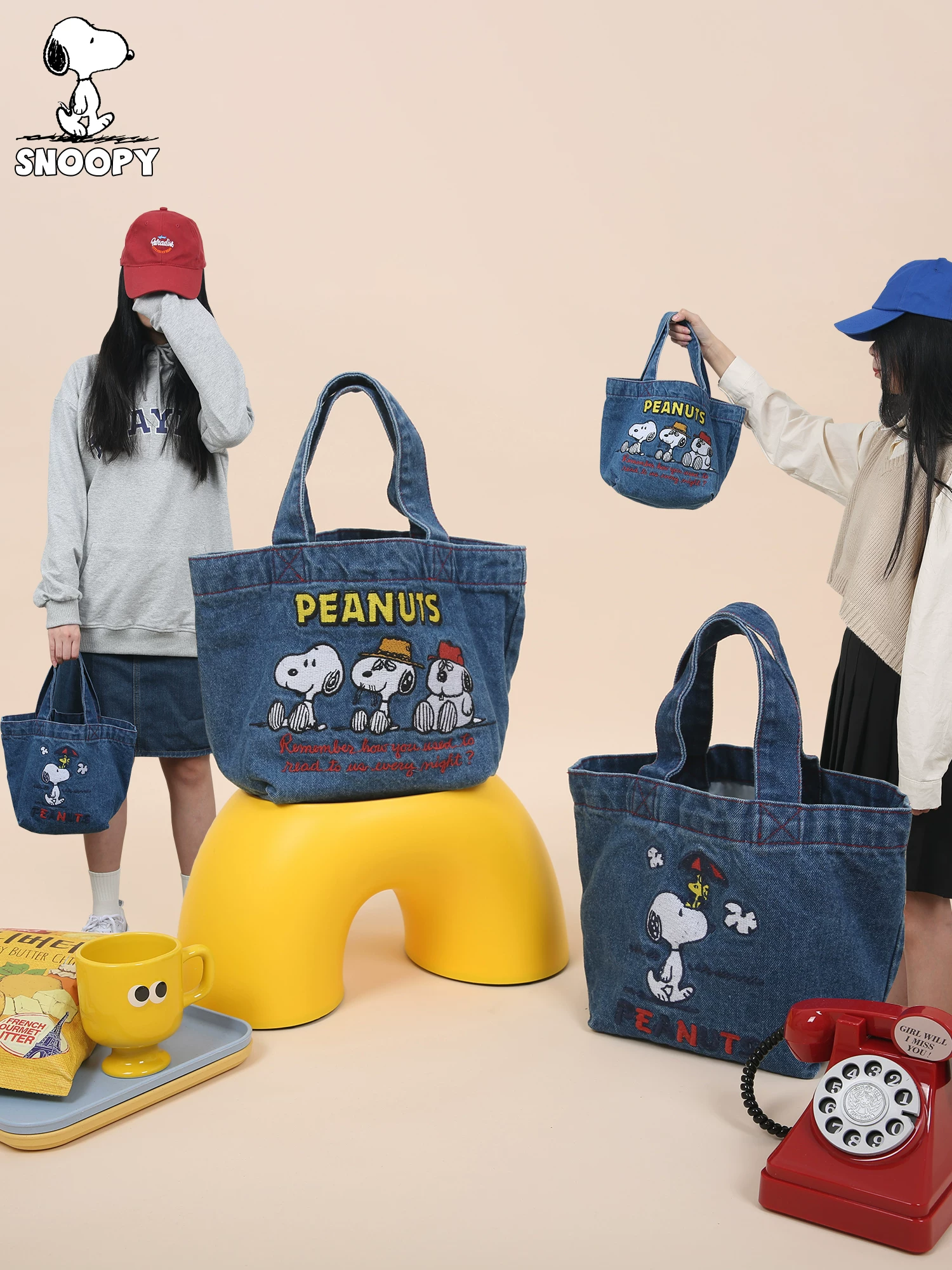 Snoopy, Nuby, мешок из деним льняной ткани, ланчбокс, кошелек, сумка через плечо с мультяшным принтом
