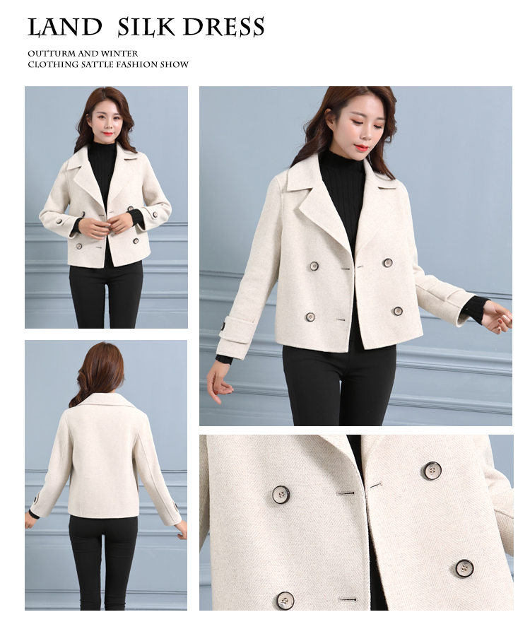 2019 mới hai mặt ngắn của phụ nữ mỏng len cashmere áo khoác len xương cá nhỏ áo len nhỏ áo khoác đẹp