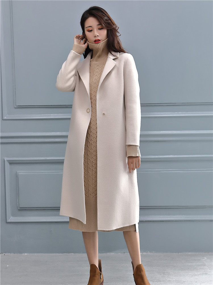 2019 mới Albaka áo hai mặt nữ màu rắn alpaca len cashmere khói màu xanh lam rõ ràng áo khoác len áo khoác nữ trung niên