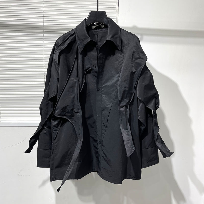 Autumn and Spring Original Dark Trendy Men's Irregular Patchwork Designer Loose Shirt Yamamoto Style Badass Shirt Trendy