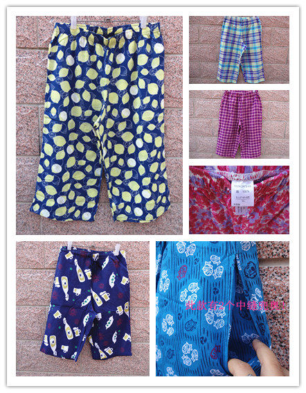 Day single spring and summer new style men's and women's checked cotton pajama pants 7 fen home pants thin home pants 2 pairs