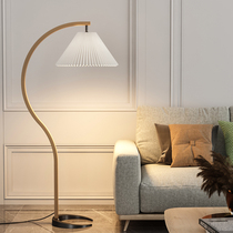 Medieval vintage style 100 plexigo floor lamp living room bedroom ins solid wood mesh red retro-quill vertical table lamp