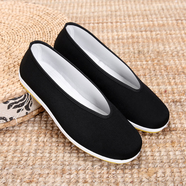 Old Beijing cloth shoes men's round mouth shoes for middle-aged and elderly people casual shoes breathable men's black cloth shoes