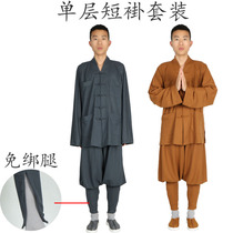 Monk clothing short coat spring and summer leggings free suit ice silk cotton linen breathable cool monk clothes men and women