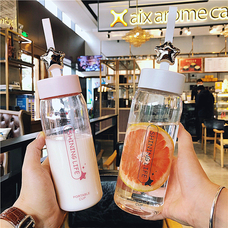 Creative simple and fresh star plastic cup male and female student couple cute sports drop-proof portable portable water cup