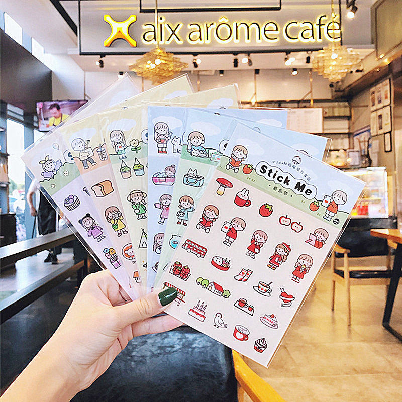 Ins illustration water cup decoration seamless sticker cartoon cute hand account waterproof sticker girl heart student cup paper sticker