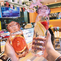 Korean creative diamond-shaped diamond plastic water Cup womens sports transparent fresh students Portable leak-proof water Cup