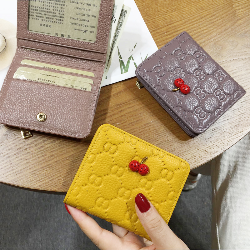 2021 new leather wallet women's short thin student Korean version Cornetto card card holder ladies small coin purse