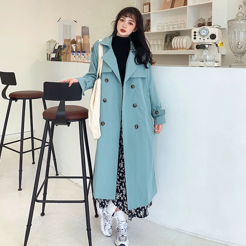 Длинное trenchcoat с длинными рукавами, средней длины, макси, британский стиль, свободный крой