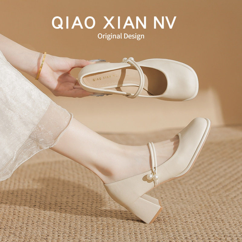 Super soft Mary Jane shoes, women's shoes, French wedding shoes, white cheongsam shoes, evening shoes, high-heeled shoes, leather shoes