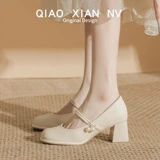 Обувь, белое ципао, туфли, высокая подходит с юбкой для кожаной обуви, из натуральной кожи, французский стиль