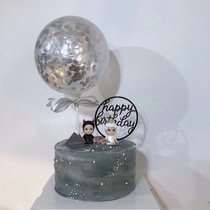 Creative birthday cake decoration balloon transparent round piece balloon ins Wind party dessert table decoration ornaments flag planting