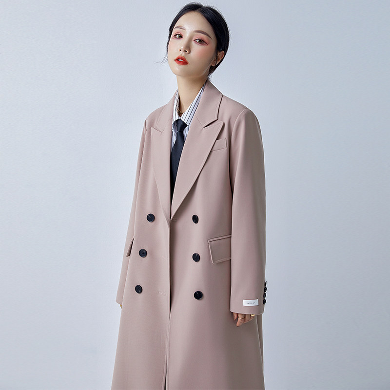 Pink Suit Collar Temperament Sweatshirt Woman 2021 This year Pop Winter's new Korean version of the Korean version is loose and long coat woman