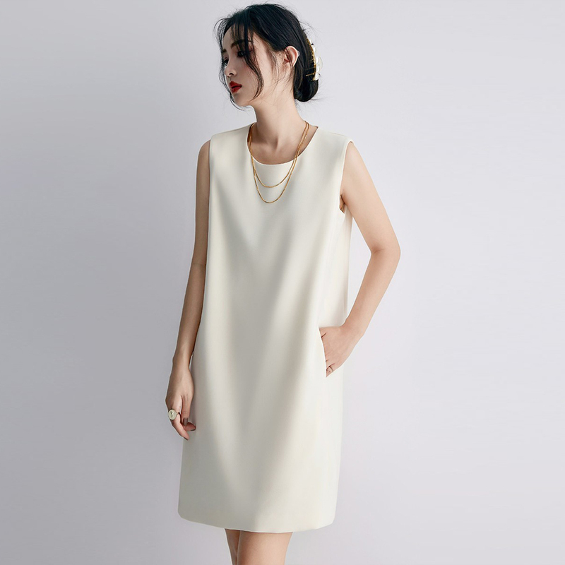 Ma**Ra Same Fabric Japanese Triacetate Blend Commuter Simple Sleeveless Straight Dress White Skirt Ma**Ra Same Fabric Japanese Triacetate Blend Commuter Simple Sleeveless Straight Dress White Skirt