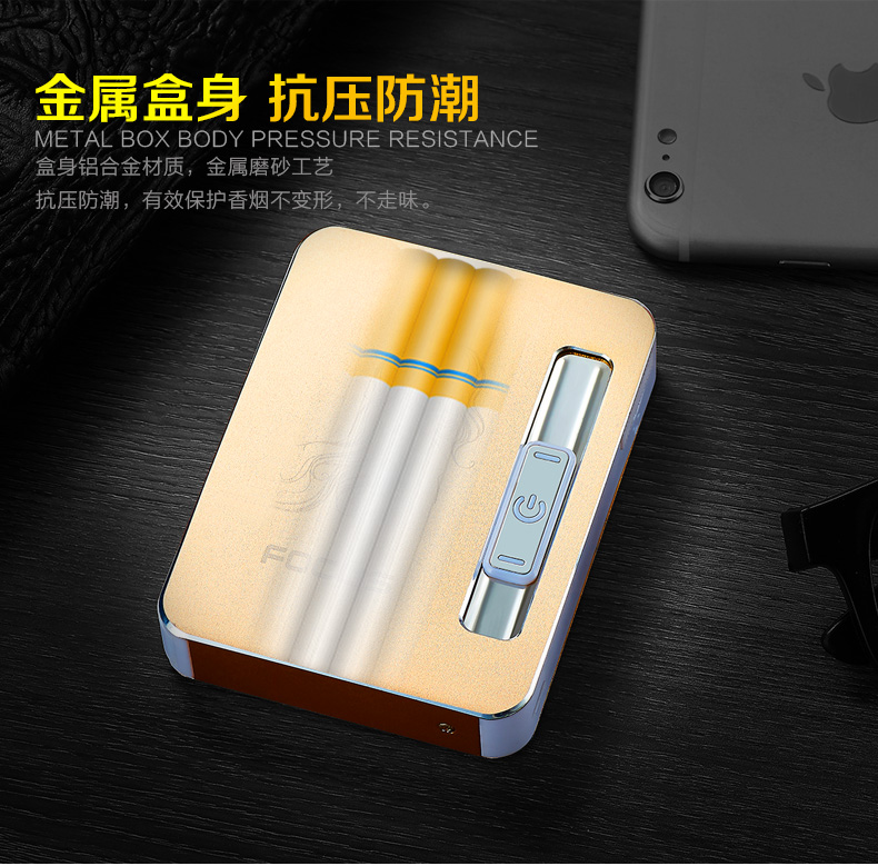 Tập trung tự động trường hợp thuốc lá usb sạc nhẹ hơn một cá tính sáng tạo nam và nữ trường hợp thuốc lá kim loại - Bật lửa bật lửa hình súng