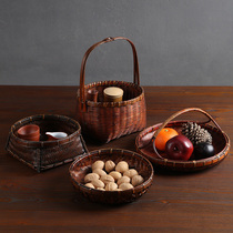 Retro bamboo tea dish made old dried fruit plate fruit basket tea ceremony Tea Tray storage snack dish snack box