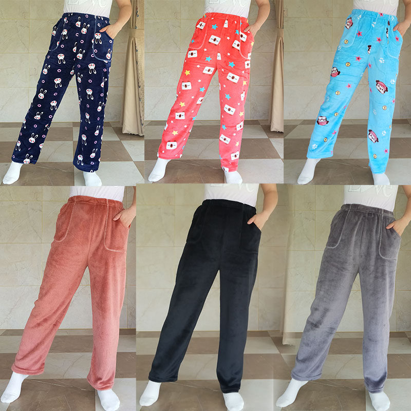 Female Autumn Winter Coral Suede Pants Flannel Velvet Easy Home Pants Plus Suede Warm Thick Fairy Warm Pants With Pocket