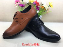 Road sign genuine leather fashion gentleman pointed toe lace business formal work wedding daily all-match mens single leather shoes