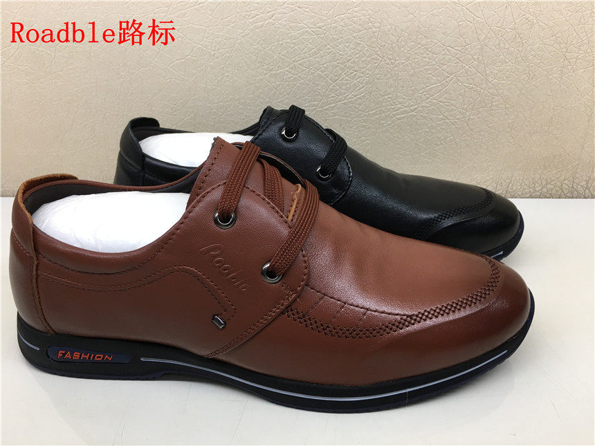 Road signs Genuine Leather Fashion Business Gentleman Casual Round Head Laces Anti Slip Wear and Wear Pops Shoes Single Shoes Leather Shoes