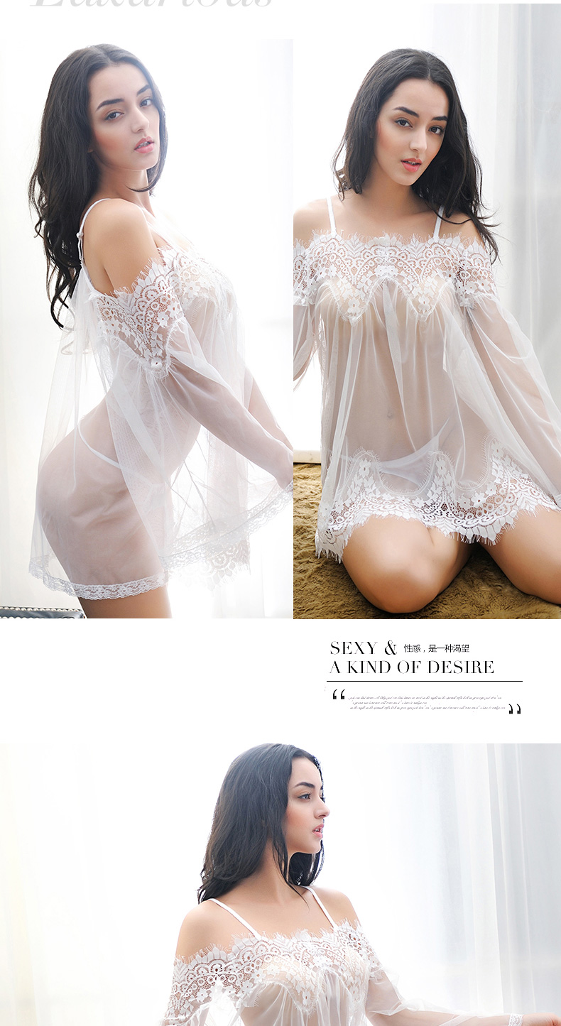 Lõi màu đỏ kích thước lớn mùa hè và mùa thu váy ngủ trong suốt nữ ren dài tay áo dây đeo đồ ngủ gợi cảm nóng người lớn Sao gợi cảm đồ lót đầm cotton