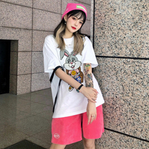 drew smiley Justin Bieber same cartoon rabbit short-sleeved mens and womens high street style couple tide brand loose T-shirt