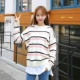 Mùa xuân và mùa thu mới 2018 Hàn Quốc Loose Thin Sọc hoang dã dài tay đan áo len đáy quần áo len nữ cao đẳng áo form rộng