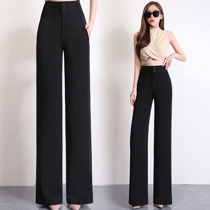 Drapey, Wrinkle-Free, Slim-Fit Spring/Summer Thin Wide-Leg Pants for Women, High-Waisted Long Pants, Hip-Hugging, Slimming, Slim-Fit Suit Pants, Extra-Long Pants