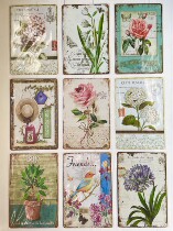 5 Multiple vintage printed tin paintings mural gardening groceries garden home wall decoration