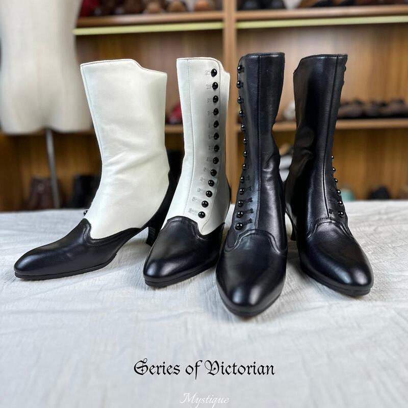 Victorian Antique Boots Mystique Retro Heavy-Duty Buttoned Lo Style Palace Style Replica Genuine Leather Women's Boots