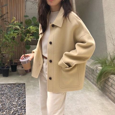 Clearance woolen coat women's short loose loose 2022 spring Korean version of milk yellow ins short Hepburn coat women